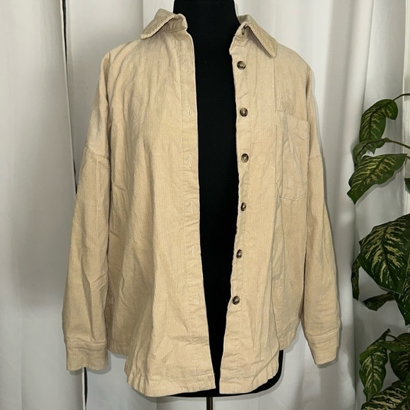 Daryl Ann Denner by Pink Lily Tan Corduroy Button Down Shacket Size Small - Picture 2 of 7